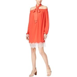 MICHAEL KORS Lace-Trim Tie-Neck Peekaboo Dress